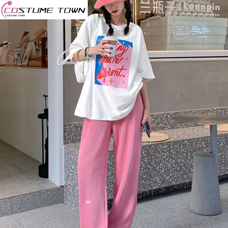 2023 Summer Short Sleeve Long Pants Sports Women's Set Made of Pure Cotton Korean Version Loose and Slim Relaxed Two Piece Set