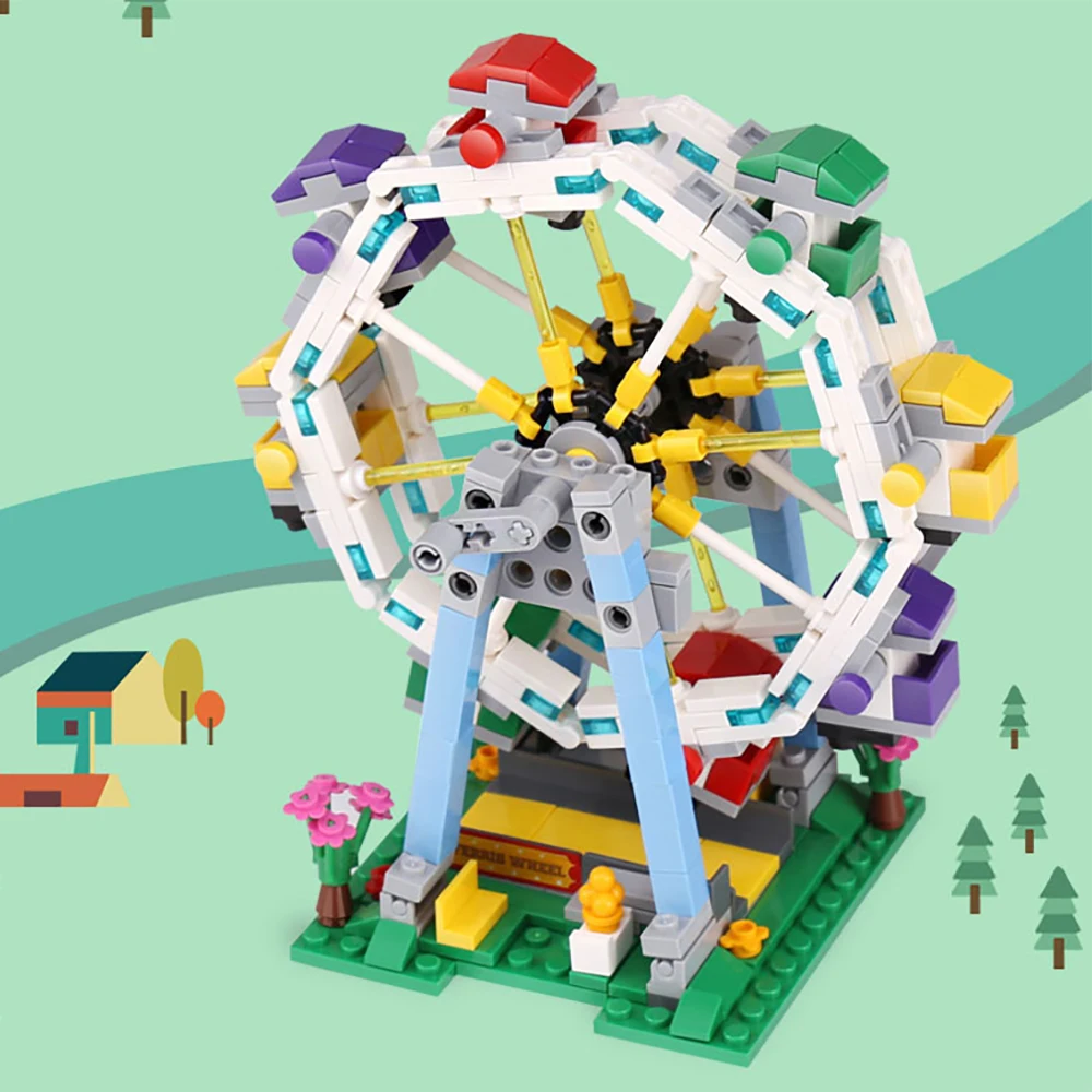 S1f29778bf79e4e46b91db92db7fb05ebk Klocki do budowy targowe blokuje diabelski młyn zestaw duże wahadło statek piracki karuzela Park rozrywki z instrukcją montażu