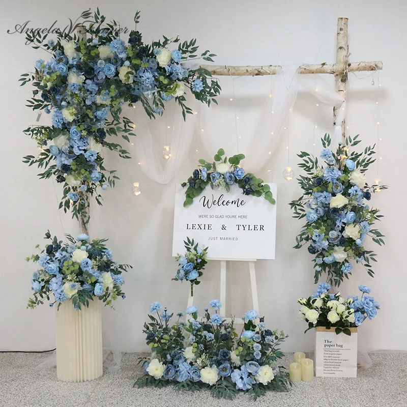 Blue Wedding Backdrop Floral Arrangement Arch Corner Flower Event Table Centerpieces Ball Party