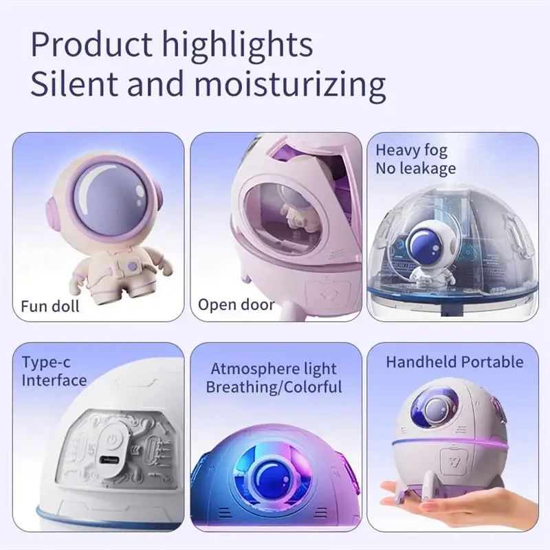 HJogar Colorful Astronaut Aromatherapy Machine Home Dormitory Car Bedroom Desktop Small Portable Silent Night Light Humidifier 3