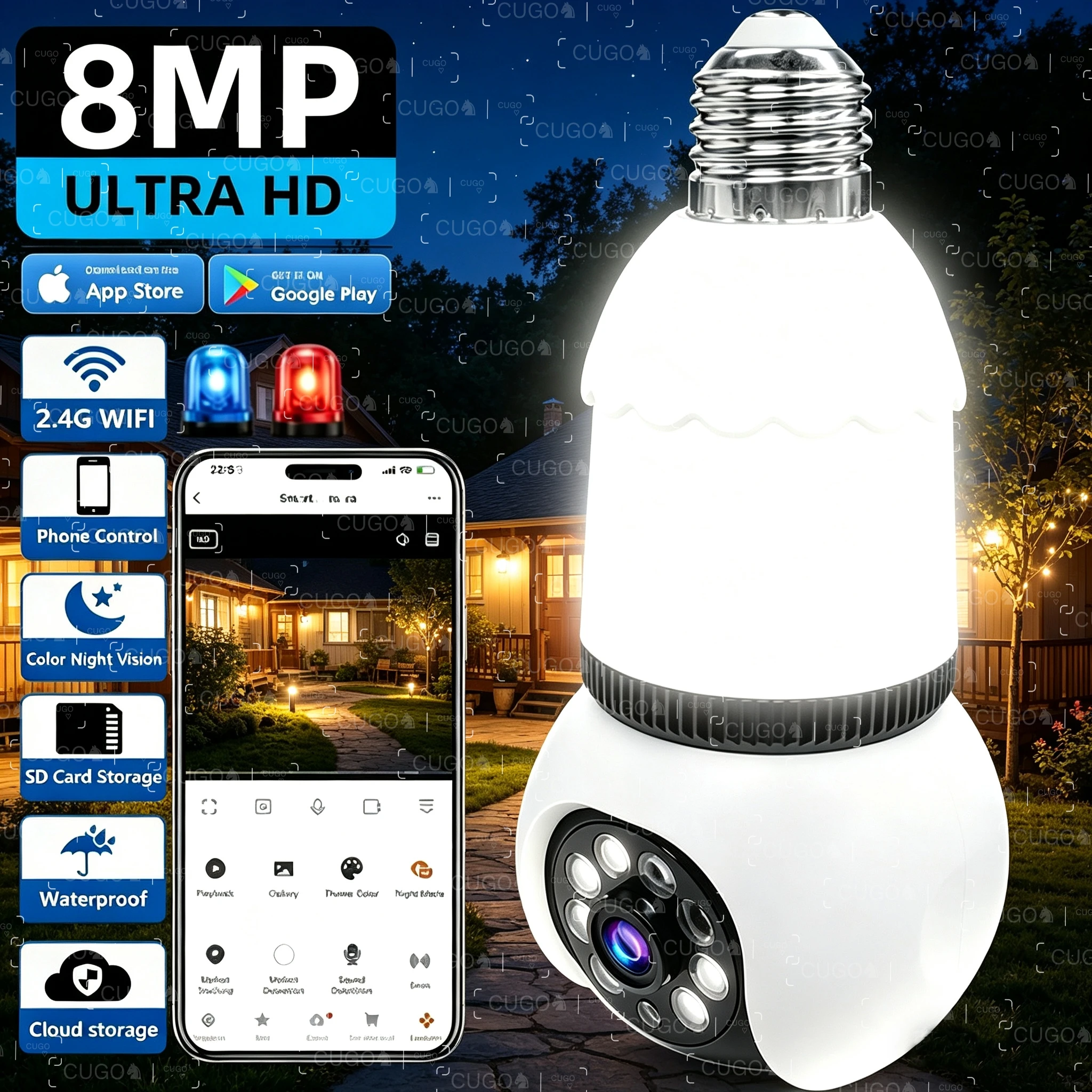 8MP E27 Bulb Lamp Camera LED Bulb Smart IP Surveillance Two-way Audio AI Auto Detect Wireless Surveillance Cameras WIFI Camera 1