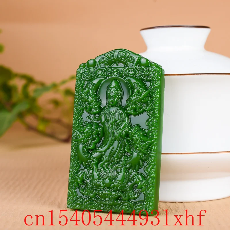 

Natural Hetian Jasper Jade Dragon Guanyin Pendant Necklace Fashion Jewelry Double-sided Carved Charm Amulet Gifts for Women Men