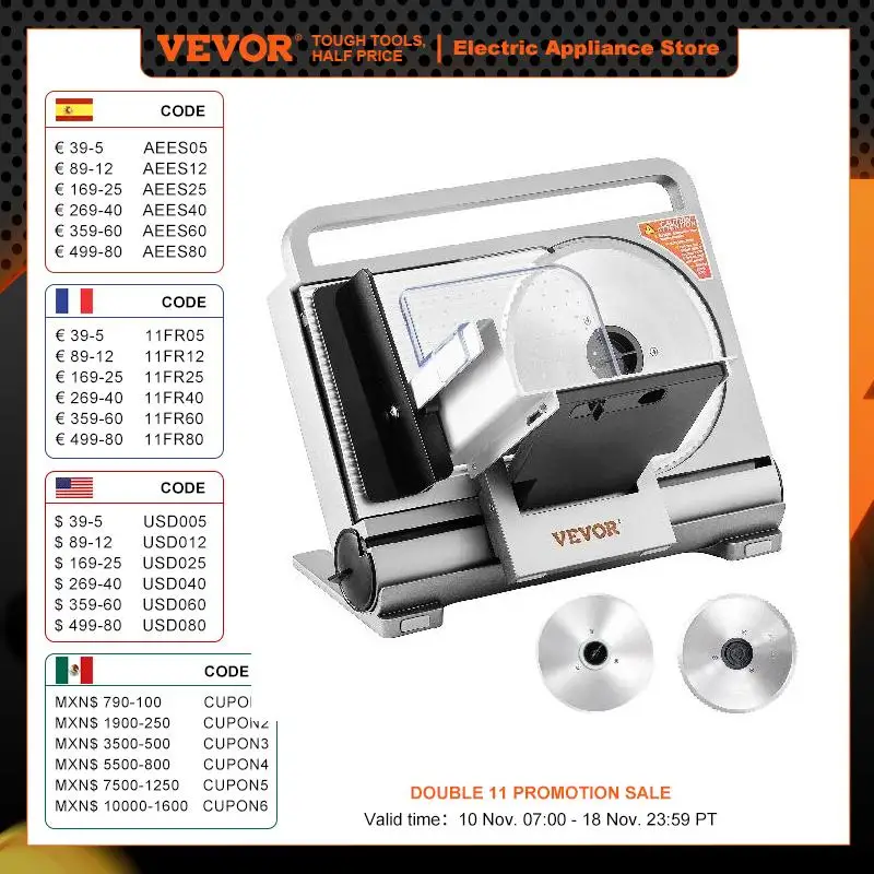Food Slicer VEVOR 45/200W Electric Meat Slicer for Deli Cold Food Multiprocessor Cutter Grinder Kitchen Beef Commercial