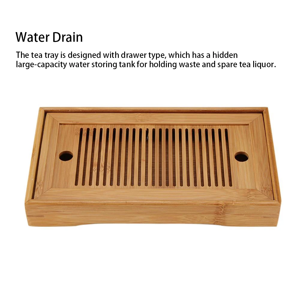 Tea tray Tea Tray Water Drain Rectangle Shape Chinese Solid Serving Table Saucer Household Teaware Board for Teahouse Ceremony wooden serving tray