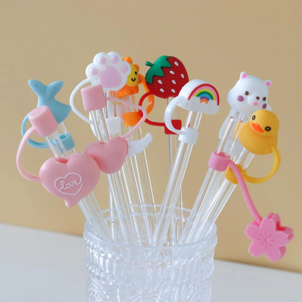 Cup Accessories 1PC Cartoon Silicone Straw Tips Drinking Dust Cap Splash Proof Plugs Cover 6-8mm Straw Sealing Tools
