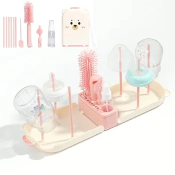 Set di spazzole per biberon da viaggio, kit di spazzole per la pulizia in silicone sicure per neonati con scatola portaoggetti per biberon, tettarelle e accessori per la pulizia