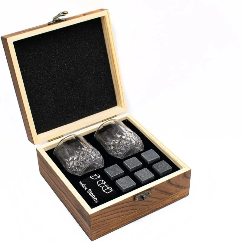 Whiskey Stone Gift Set for Men with Wine Glass