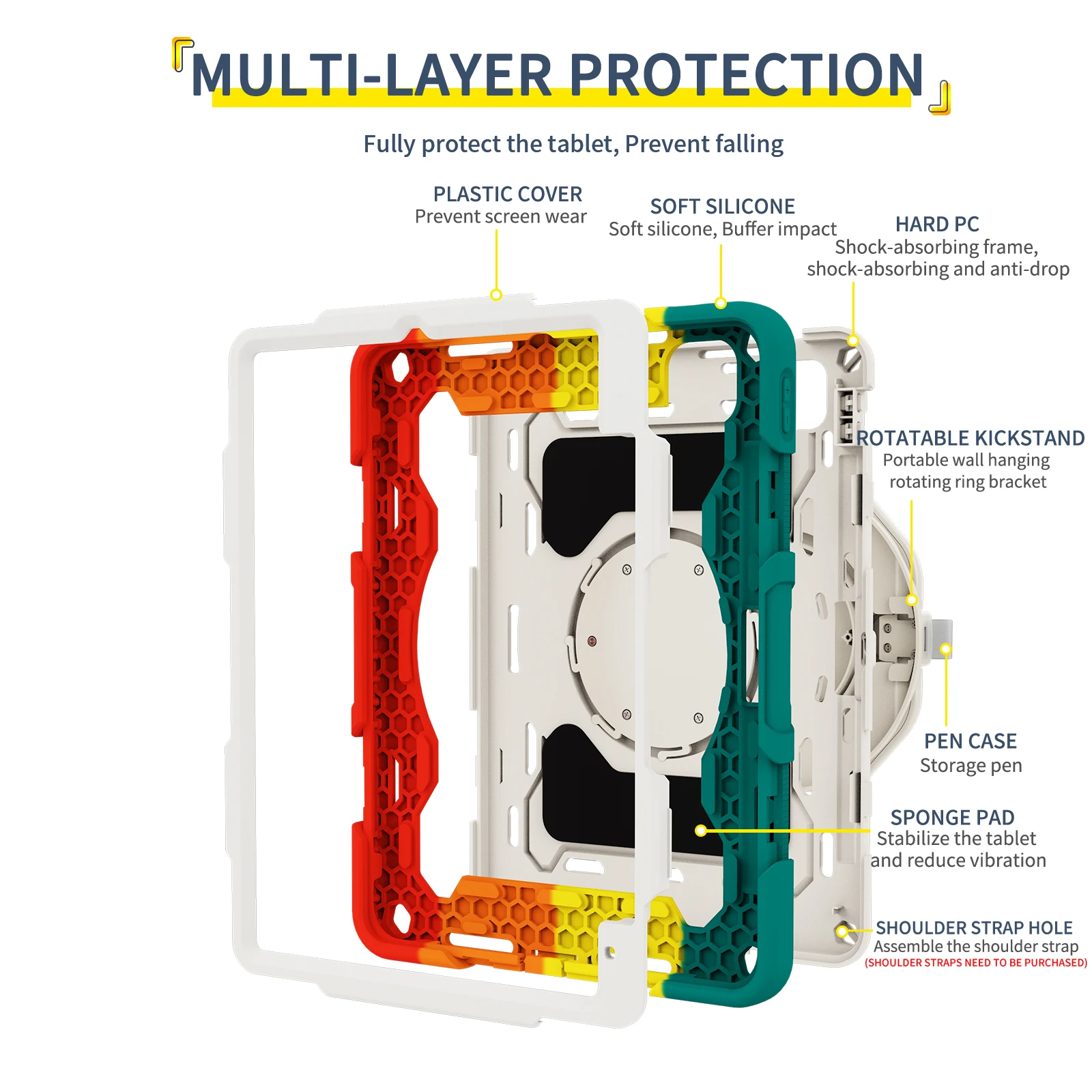 Universal 11.2-Inch Rotatable Stand Case - Heavy Duty Armor Shockproof Cover with Handle Strap