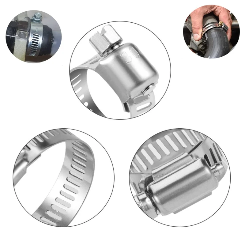 Uxcell 8 Pcs Hose Clamps, 3.3-4.25 Inch 304 Stainless Steel Adjustable Worm Gear Hose Clamp For Plumbing Automotive Hose Fuel Line Pipe Clamps, Silver - View #2