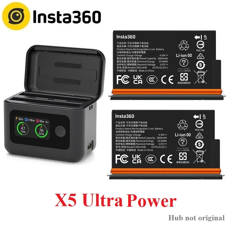 Batterie Noire Grande Capacité 2850 MAh Pour Insta360 X5 - 10,45 Wh Compatible Insta 360 X5