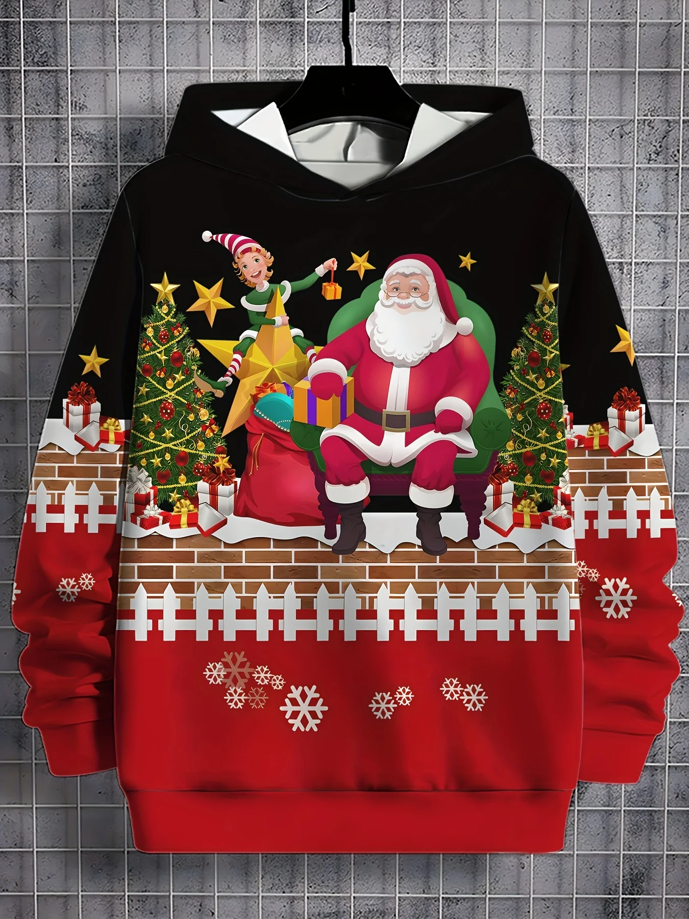 thumbnail image 1 of Sudadera con capucha y estampado 3D para hombre con temática navideña, ropa deportiva con cordón, camisetas de manga larga, ropa gráfica divertida para hombre, 1 of 5