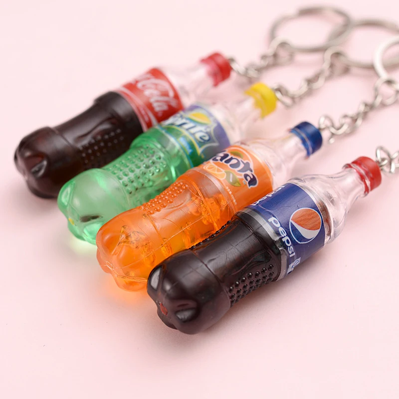 Simulated Beverage Bottle Keychain Resin Doll Couple Key Chain Men Women Bag Pendant Children Mini Canned Drinks Bottle