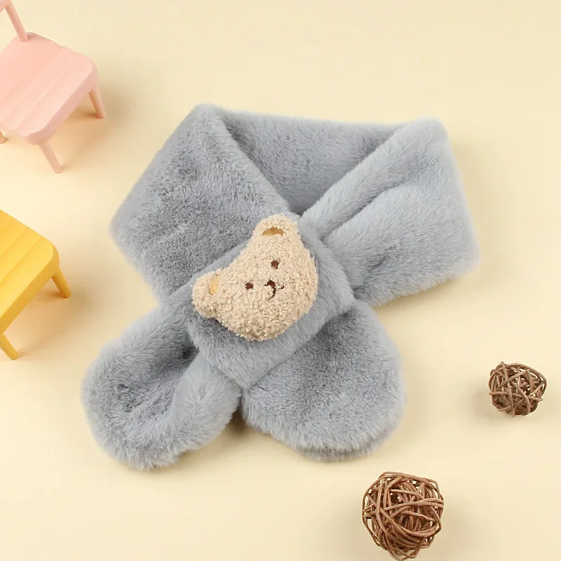 1PC Winter Scarf for Preschoolers, Student Plush Neck Cover, Thickened Warm Scarf, Cute Little Bear, Soft Scarf for Children