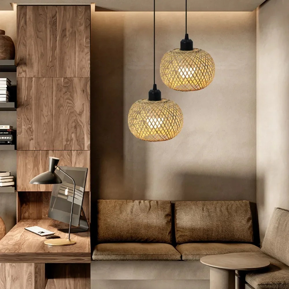 Chinese Style Weaving Hanging Lamps Bamboo Hand Knitted Restaurant Home Decor Lighting Fixtures Room Decor Lamps Aesthetic