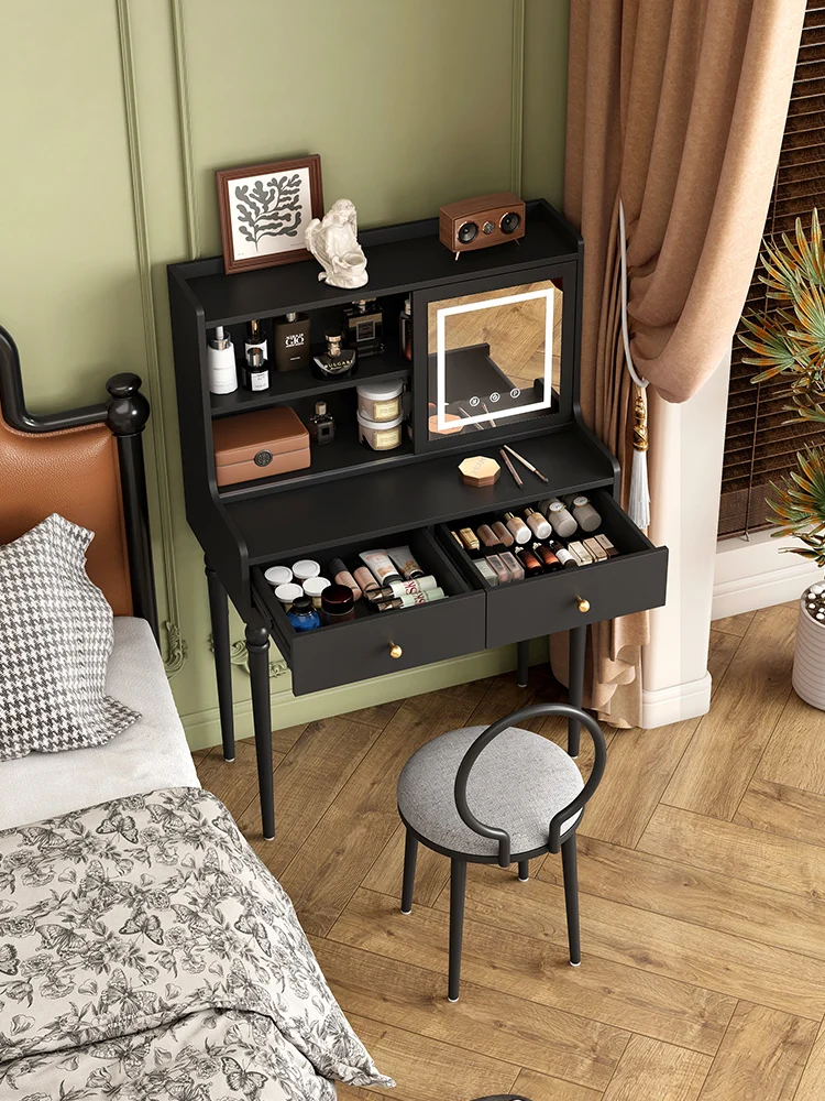 Dresser with LED mirror, vanity table, bedroom furniture, black vanity, multifunctional storage
