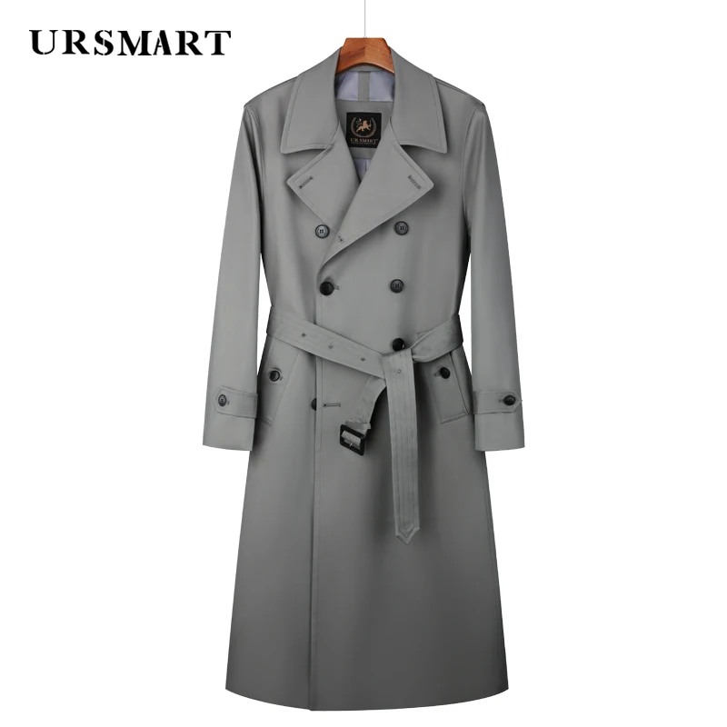 

windbreaker men's long knee length large lapel double breasted British trend gray thickened detachable down inner trench coat