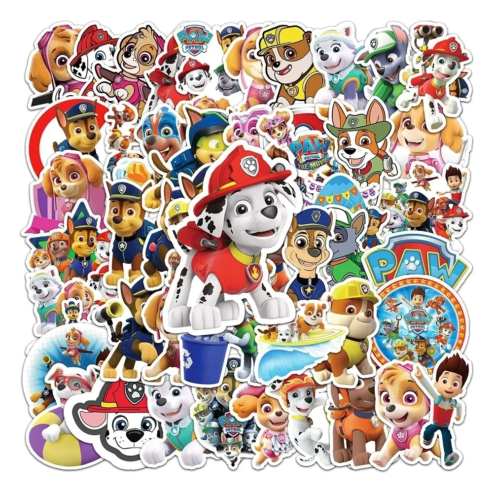 50pcs Cool Cute PAW Patrol Stickers PVC Decal Decoration Phone Skateboard Luggage Fridge Graffiti Sticker Toy Gift for Kid