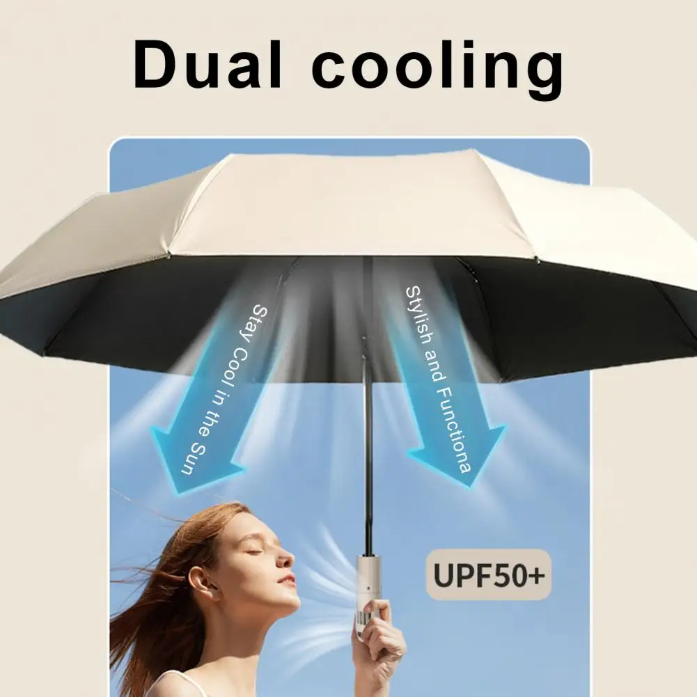 Outdoor Fan Umbrella Rechargeable Uv Blocking Fan Umbrella with 3 Adjustable for Sun Waterproof Windproof for Sun