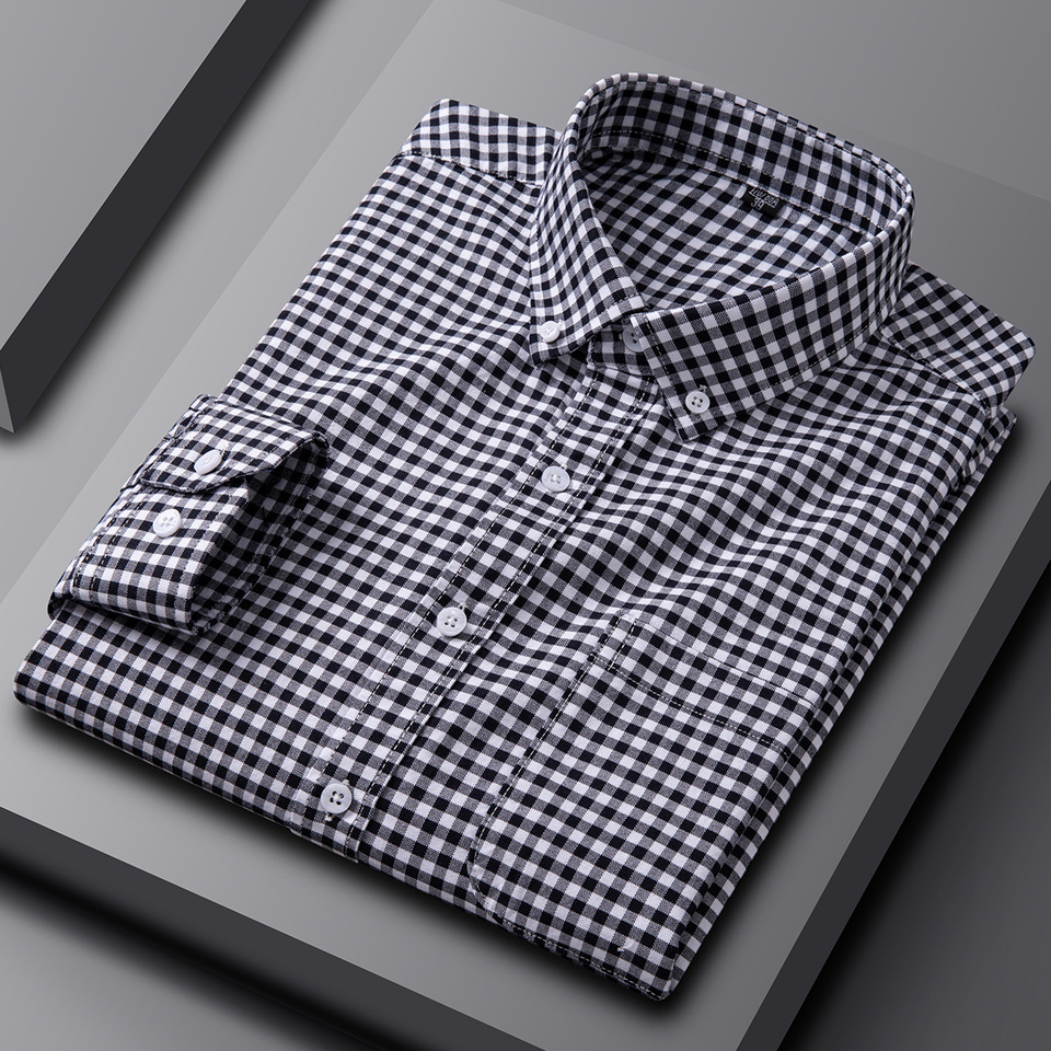 Man's Casual Shirts Colorful Striped Cotton Pocket Oxford Smart Business Top Clothing Easy Care Soft Long Sleeve Dress Shirts