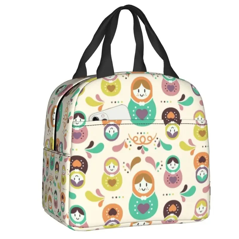 

Matryoshka Dall Pattern Thermal Insulated Lunch Bags Women Russian Folk Art Portable Lunch Container for School Food Bento Box