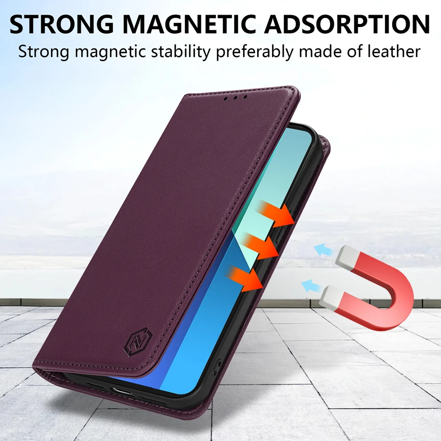 Brieftasche Hautfreundliche Kartensteckplatz Starke magnetische Flip-Ledertasche für Xiaomi 13T 11T Poco X6 C65 X5 Redmi 13C 12 12C 10C 9A 9C 9T – Detail 20