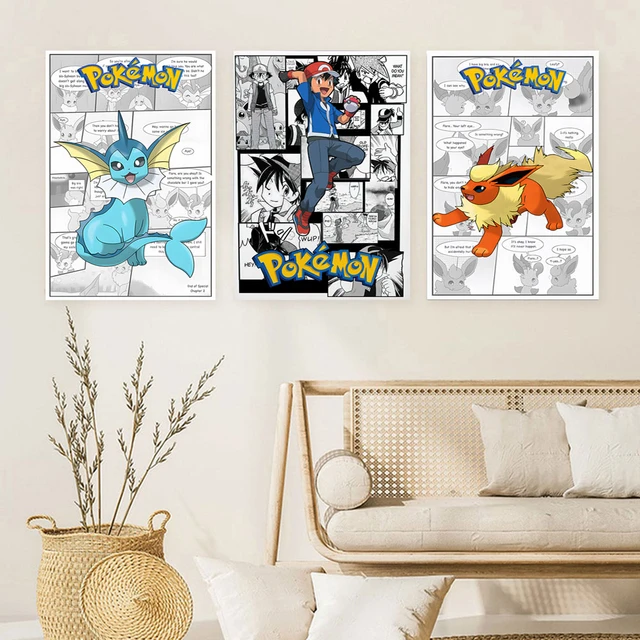 Pokemon anime cartaz dos desenhos animados papel de parede decoração  pintura adesivo de parede - AliExpress