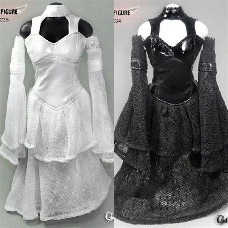 

DOLLSFIGURE CC34 CC35 1/6 Scale Model Trendy Gothic Black/White Mesh Wedding Dress Costume Set Model for 12 inches Action Figure