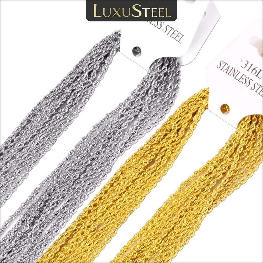 Stainless Steel Twist Rope Chain Necklaces 2mm No Fade DIY Pendants Accessories 10pcs/Lot