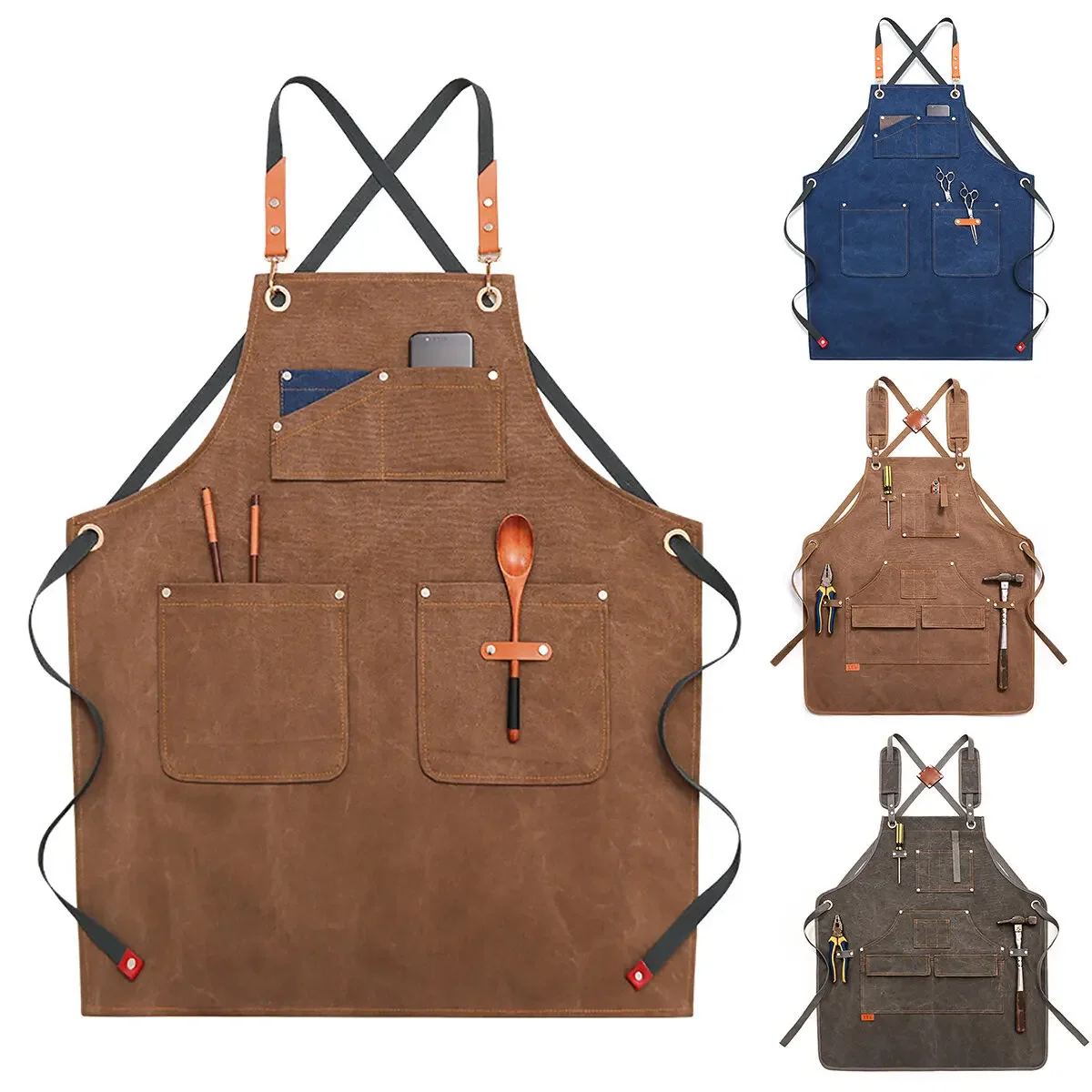 

Canvas Woodworking Apron Shop Apron Pockets Waxed Wax Cloth Waterproof Apron Chef Tool Storage