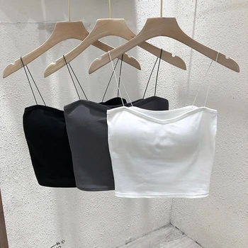 2025 المرأة بلا أكمام أعلى تانك الملابس الداخلية المجهزة بروتيل مثير البنطال القصير مع رقيقة الأشرطة عادي الأبيض تانك القمم الكورية نمط 4