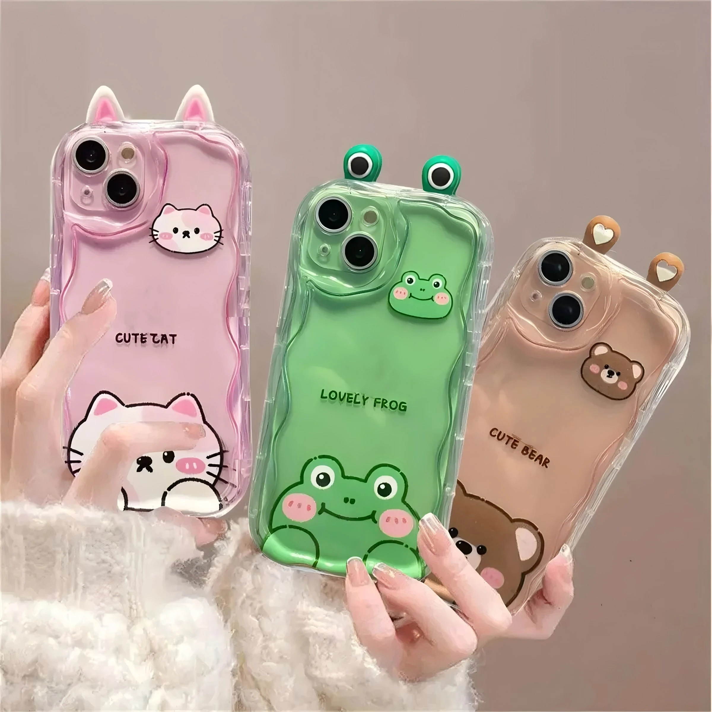 3D Cute Bear Animal Soft TPU Phone Case - Wave Design