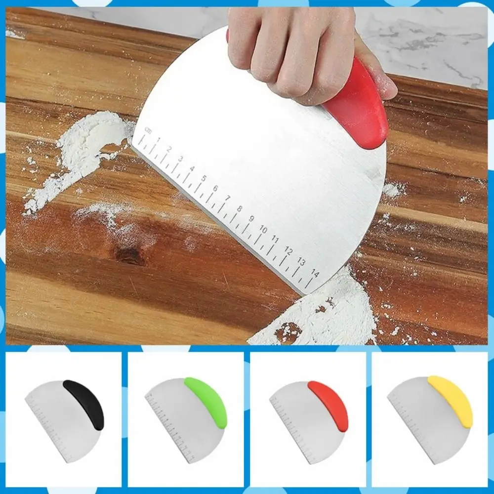 Dough Scraper Dough Cutter Plastic Handle Half Round Scraper Easy To Clean Stainless Steel with Scale Dough Scraper Smooth Surface Dough Cutter Noodle
