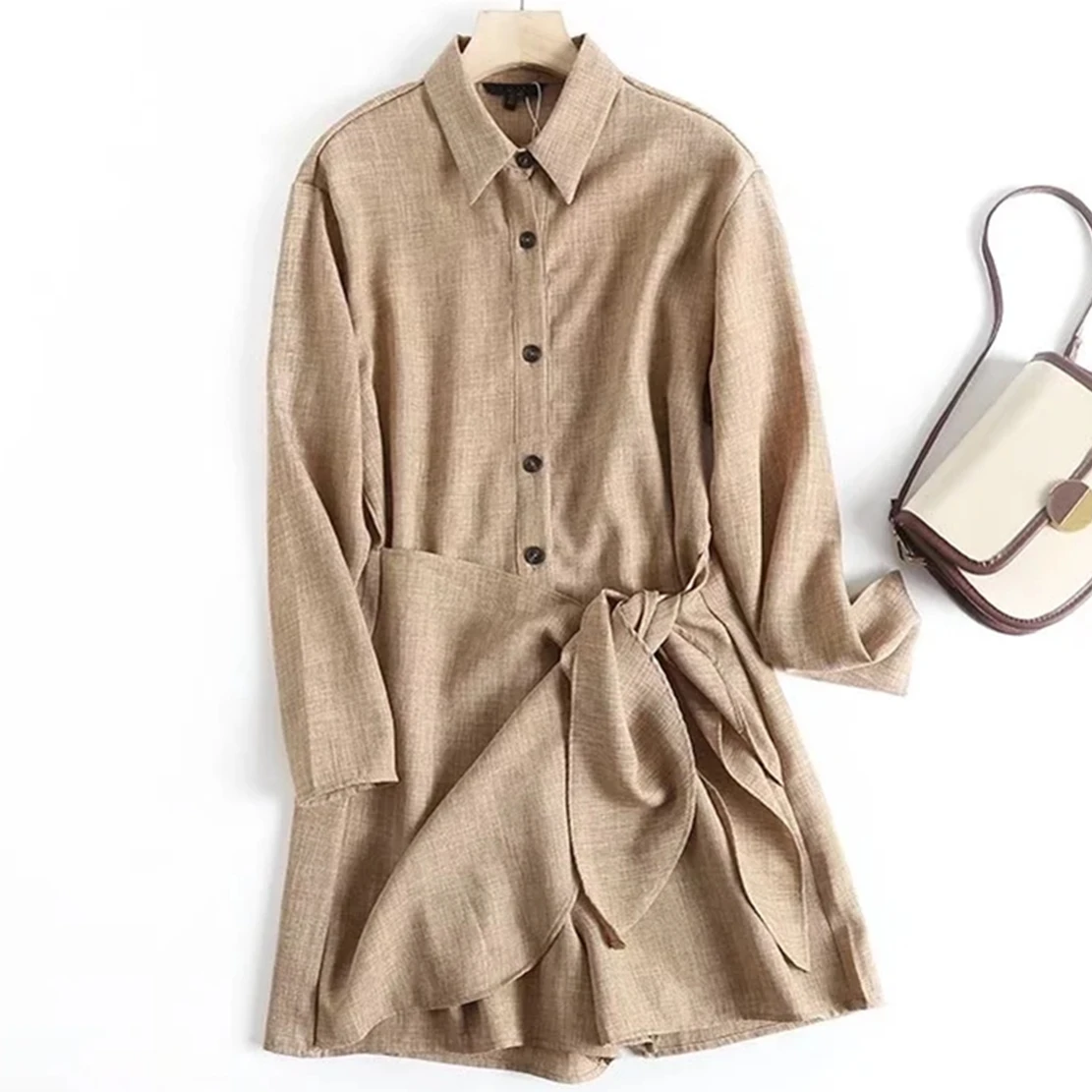 

Dave&Di Indie Folk Retro Khaki Color Vintage Loose Casual Playsuits Women Summer Playsuits
