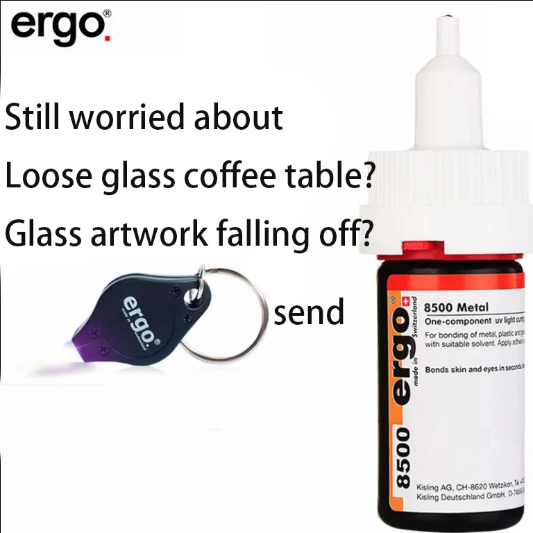 스위스 Ergo 8500 그림자 없는 접착제 크리스탈 유리 커피 테이블, 금속 아크릴 강력한 UV 접착제, Ergo 8500