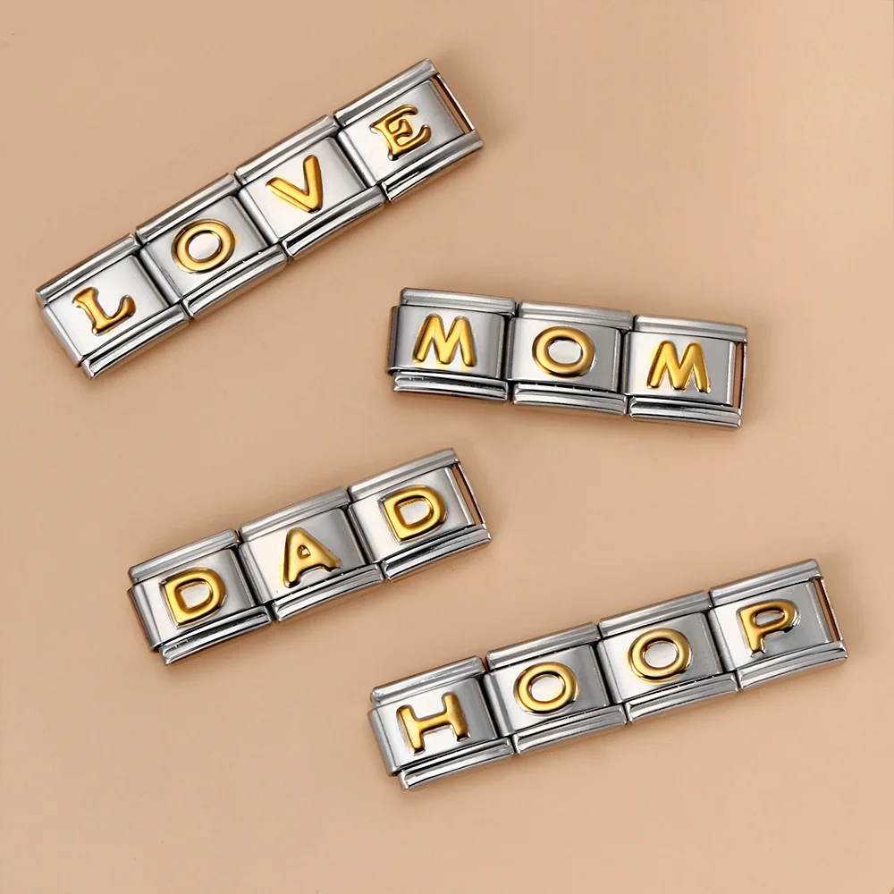 Elegant Stainless Steel Italian Charm Links for Personalized Bracelet Making - 26 Letter Set