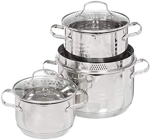 

Stainless Steel 6-Piece Kitchen Cookware Set | Induction Pot | Pasta Pot with Strainer Lid | Dishwasher Safe | 2 Quart + 3 Quart