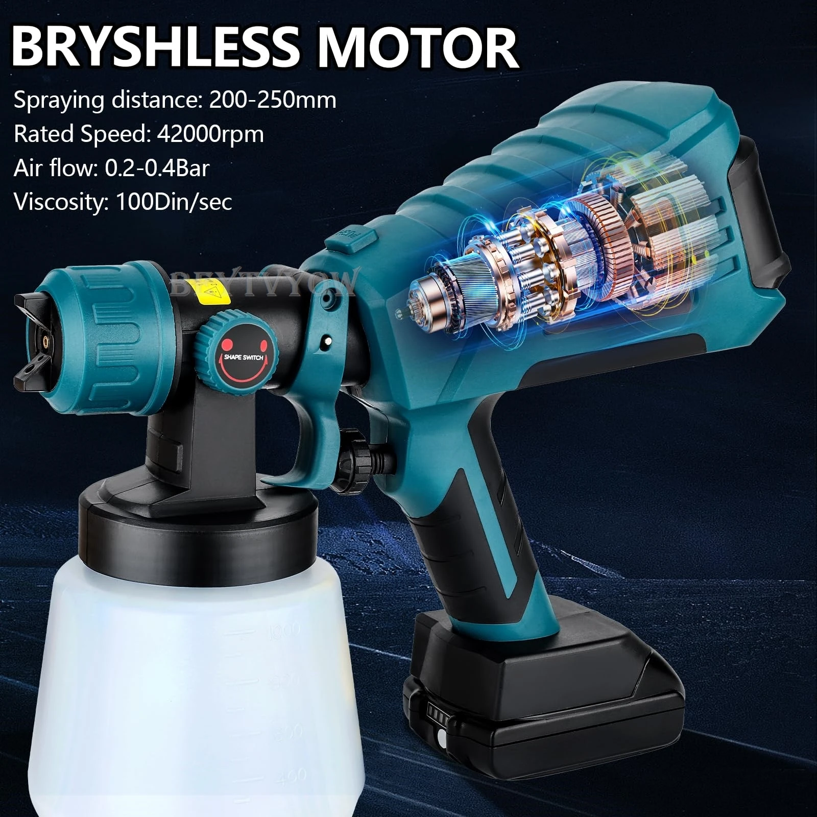 Cordless Paint Sprayer Compatible with Makita 18V Battery 1000ml HVLP Spray Pain