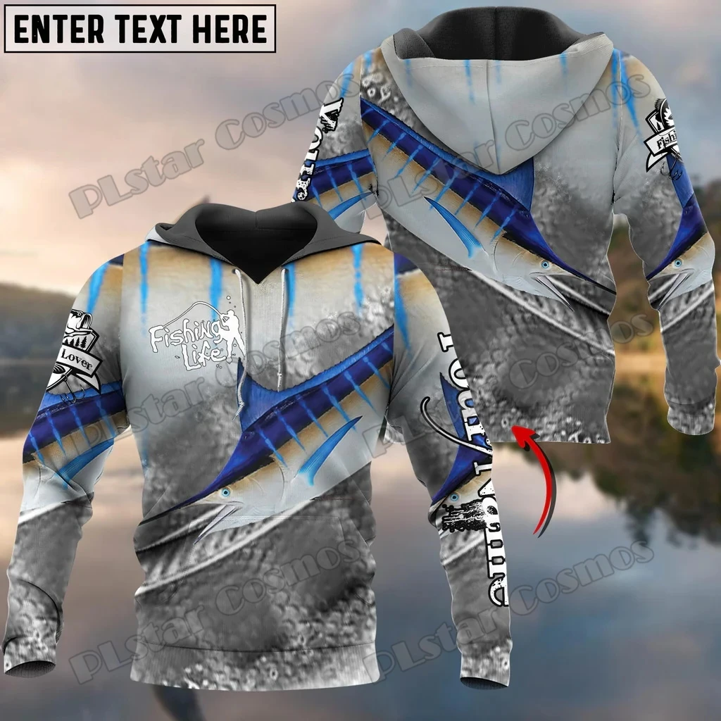 Bass Fishing & Marlin Fishing Skin Customize Name 3D Printed Men's Fashion Hoodies Autumn Unisex Casual Hooded Pullover QDY63