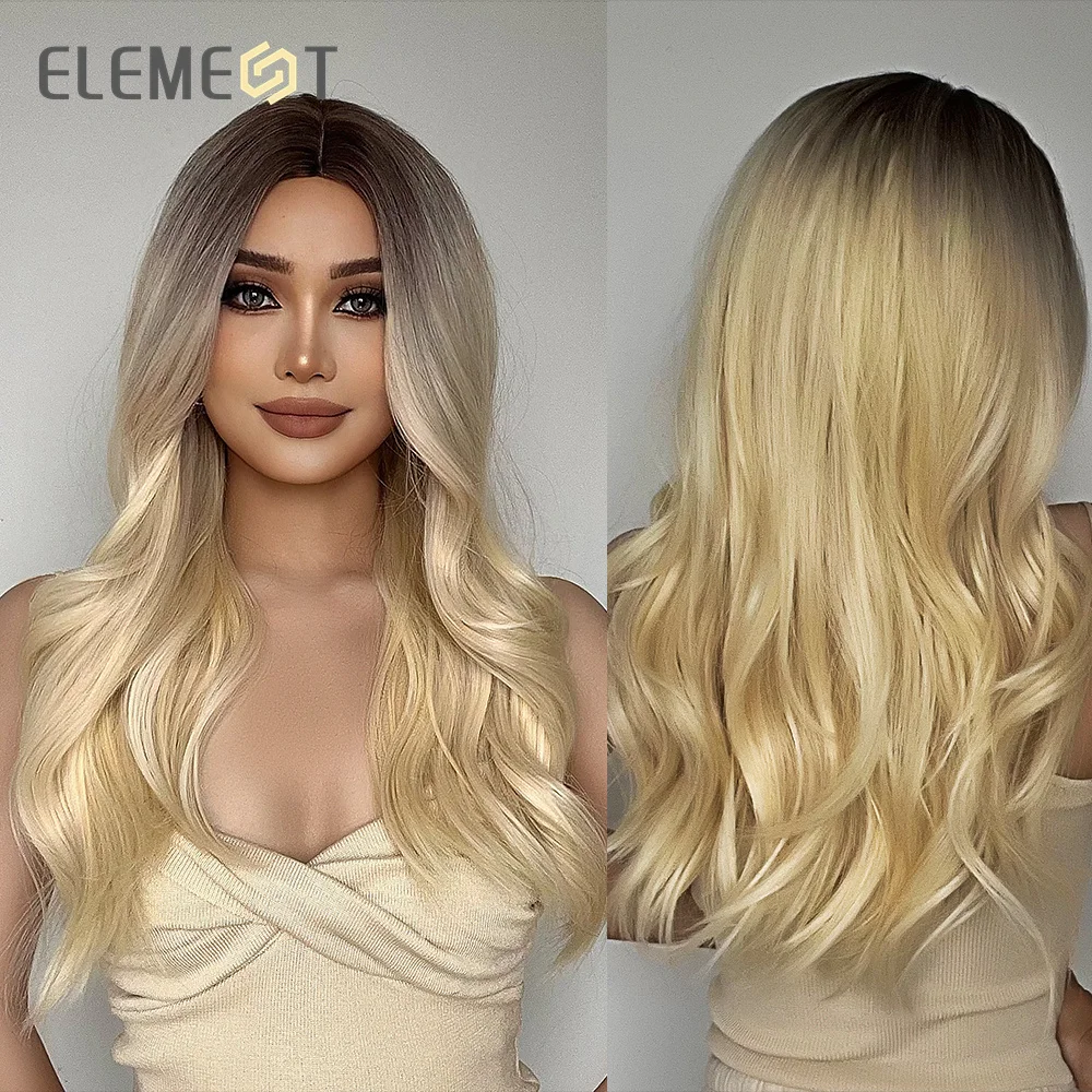 

Element Big Fire Sale Ombre White Blonde Wigs For Women Top Quality Long Synthetic Women's Wig with Long Hair High Temperature