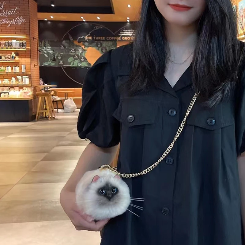 Women Exquisite Shoulder Underarm Bags Siamese Cat Bag Plush Cute Plush Crossbody Bag Female Winter Autumn Handbags Hot 4