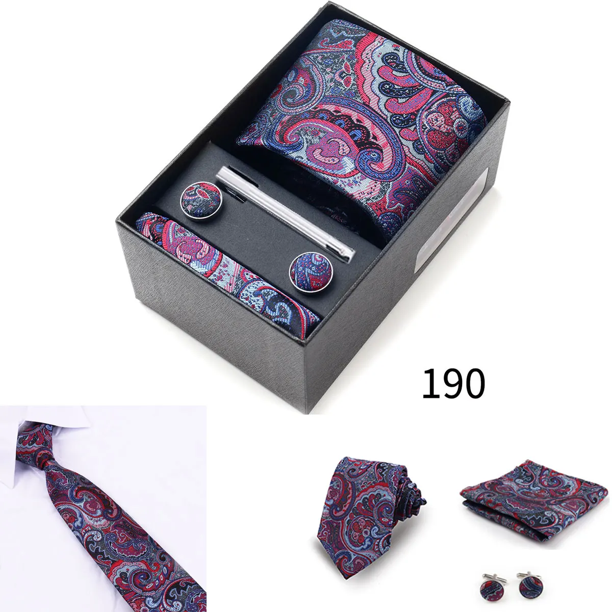 Herren-Krawattengeschenkbox mit Krawatten, Taschentüchern, Manschettenknöpfen, Krawattenklammern, 6-teiliges Set für Business, Hochzeit, Festlichkeiten, Formelle Anlässe – Detail 30