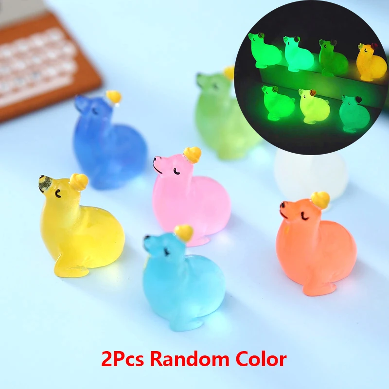 

2Pcs Luminous Seal Sea Dog Ornament Mini Color Cartoon Sea Animal Doll Micro Landscape Decoration Dollhouse Miniature Toy
