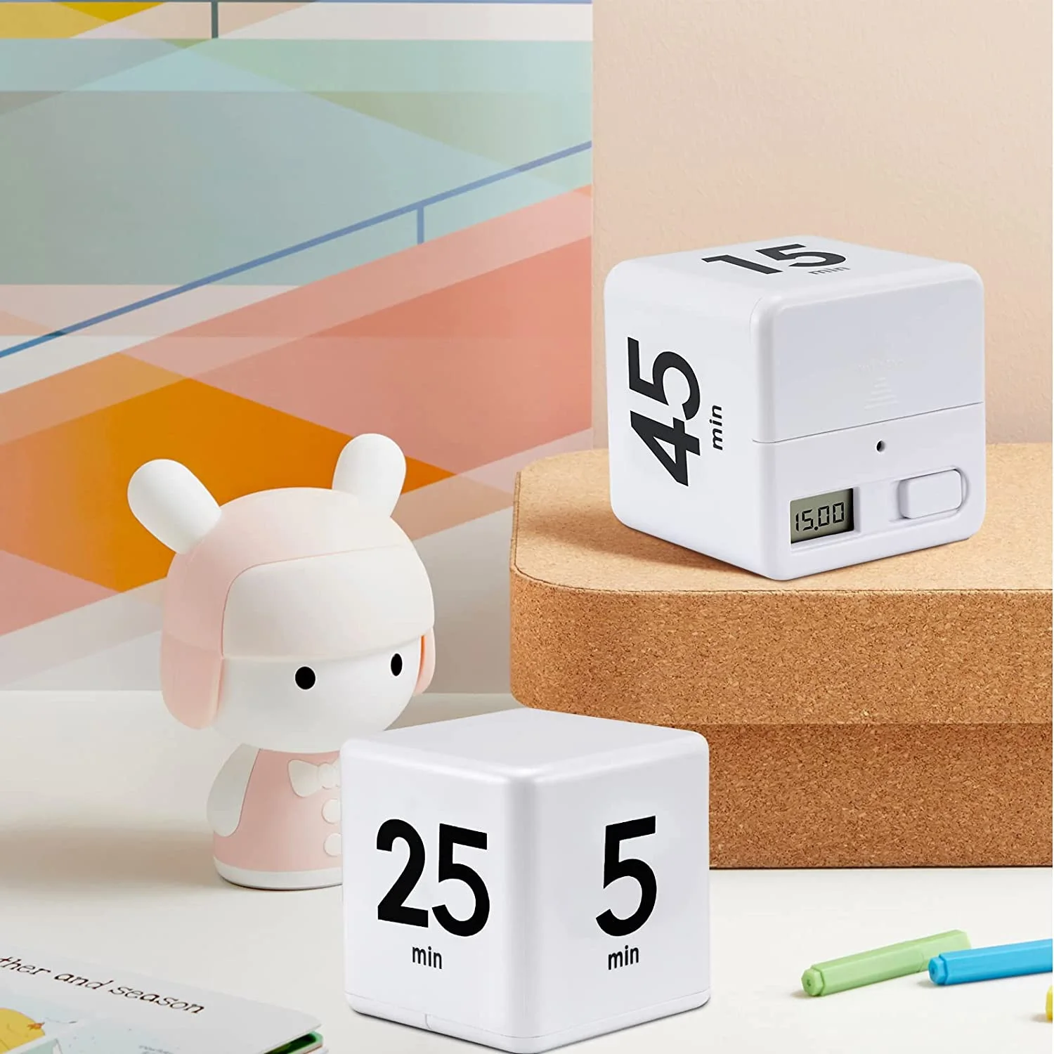 큐브 타이머 주방 타이머 시간 관리 타이머, 시간 관리 및 카운트다운용 중력 센서 플립 25-5-45-15 분