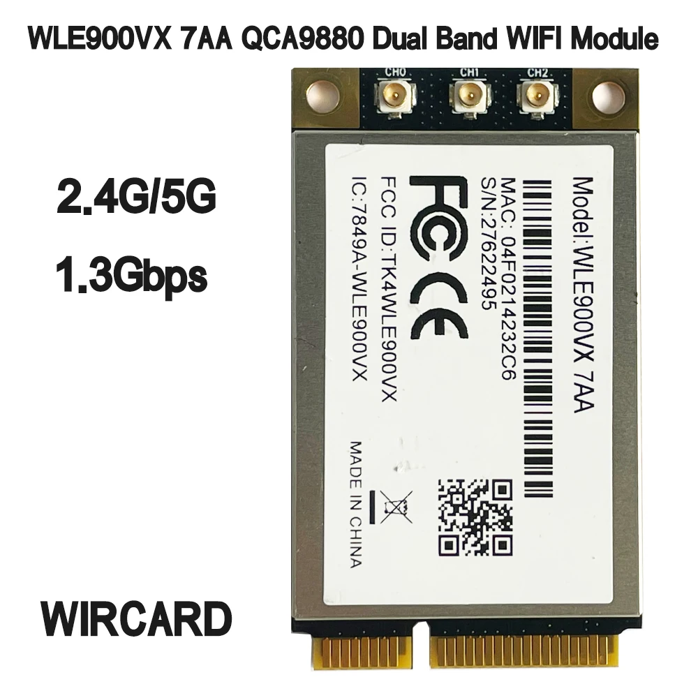 Módulo Wifi de Banda Dupla Wle900vx 7aa Qca9880 2.4g 5g 3×3 Mimo 1300mbps 802.11ac