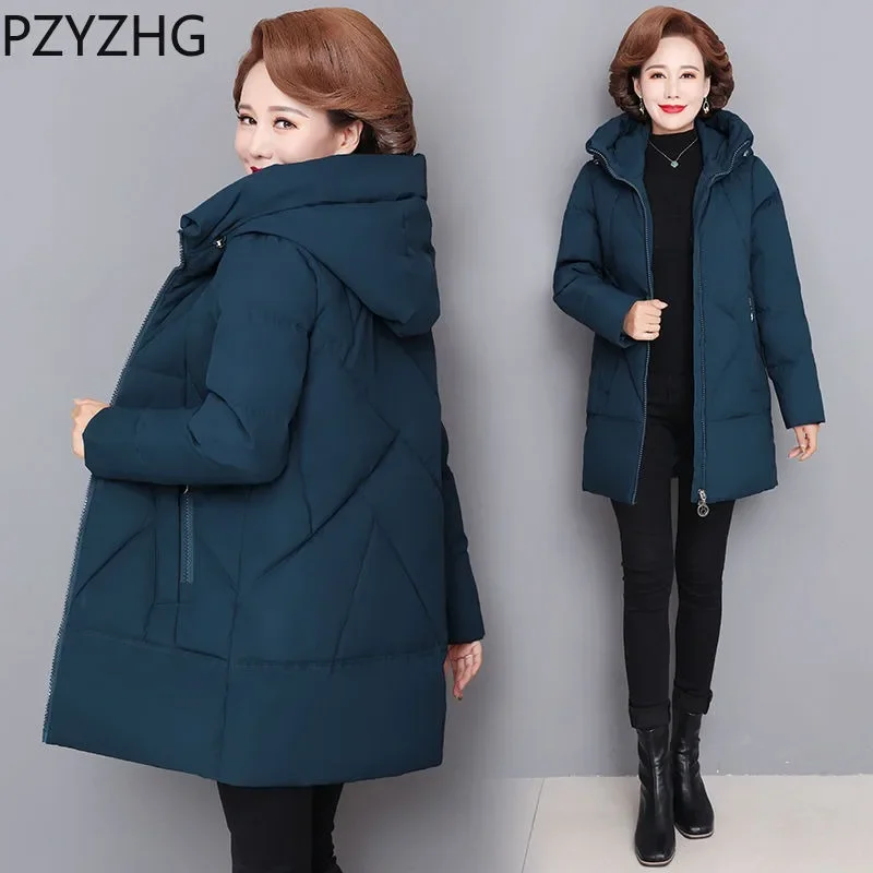 

New Women Down Cotton Coat Winter Jacket Female Loose Large Size Parkas Mid Length Version Hooded Outwear Warm Thick Overcoat