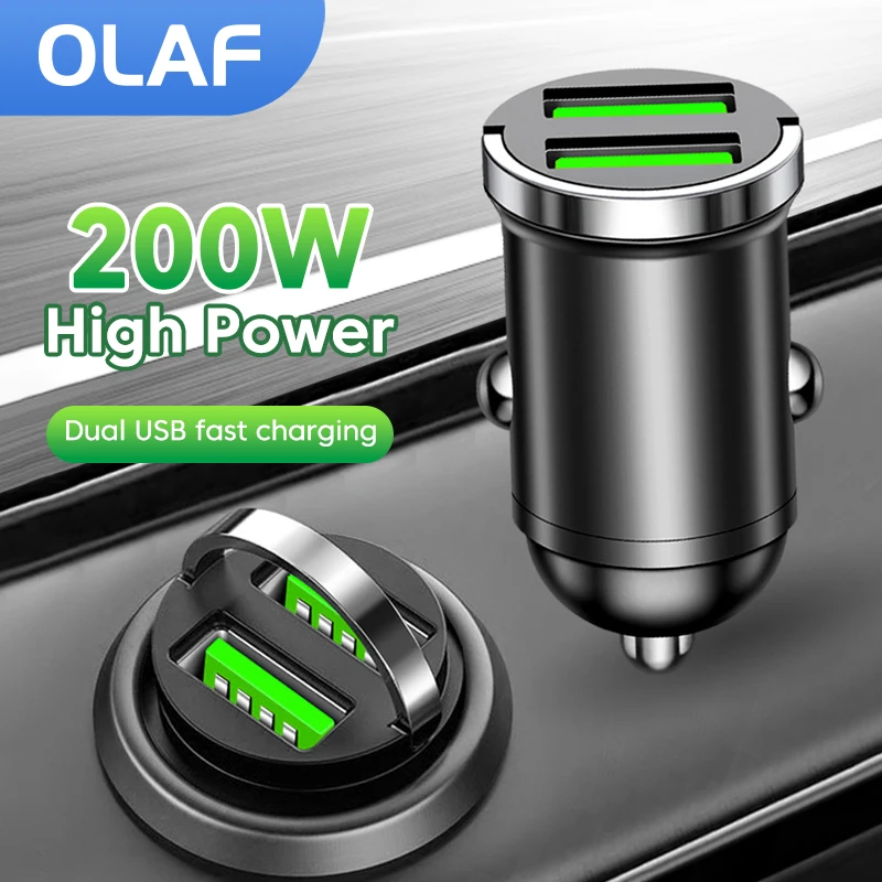 Olaf Mini 200W Dual USB Car Phone Charger Adapter Fast Charging For iPhone Huawei Xiaomi Sumsung QC 3.0