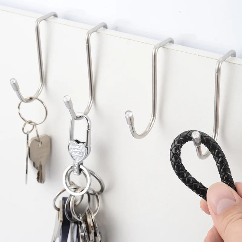 Door Hook Stainless Steel Over Door Double Hooks Towel Multipurpose Cupboard Hanging Hanger Bathrooms Kitchen Cabinet Wardrobe