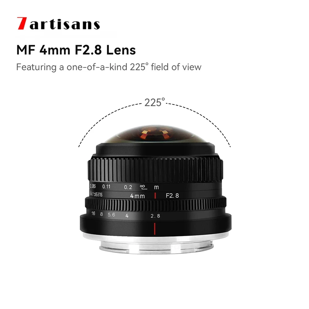 7 Artigiani 4Mm F2.8 225 ° Obiettivo Fisheye Circolare Mf Obiettivo Primo Manuale Per Fotocamere Sony E Fujifilm X Micro 4/3 Canon Ef-M Mount