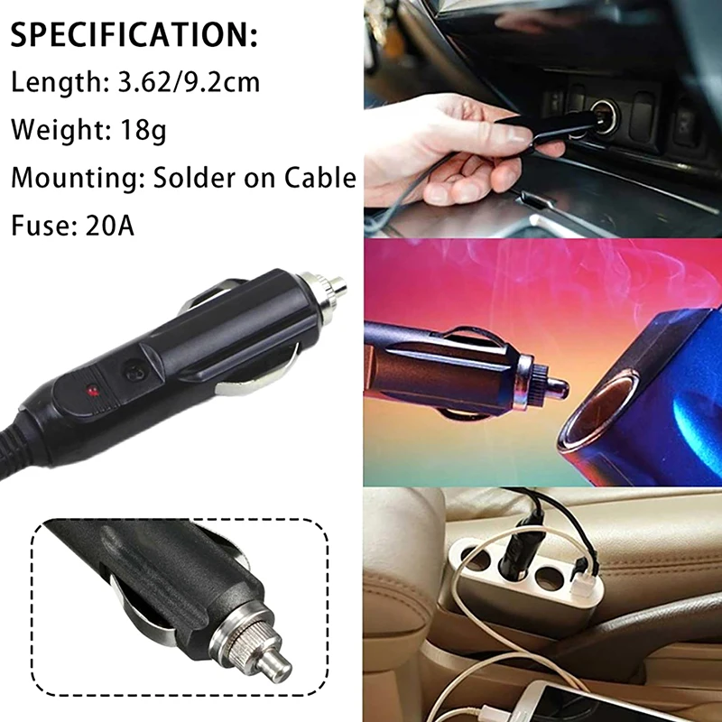 

9.2cm 12V/24V Auto 20A Car Cigarette Lighter LED Socket Plug Connector Adapter For Car/Van Vehicle Motor Car Accessories