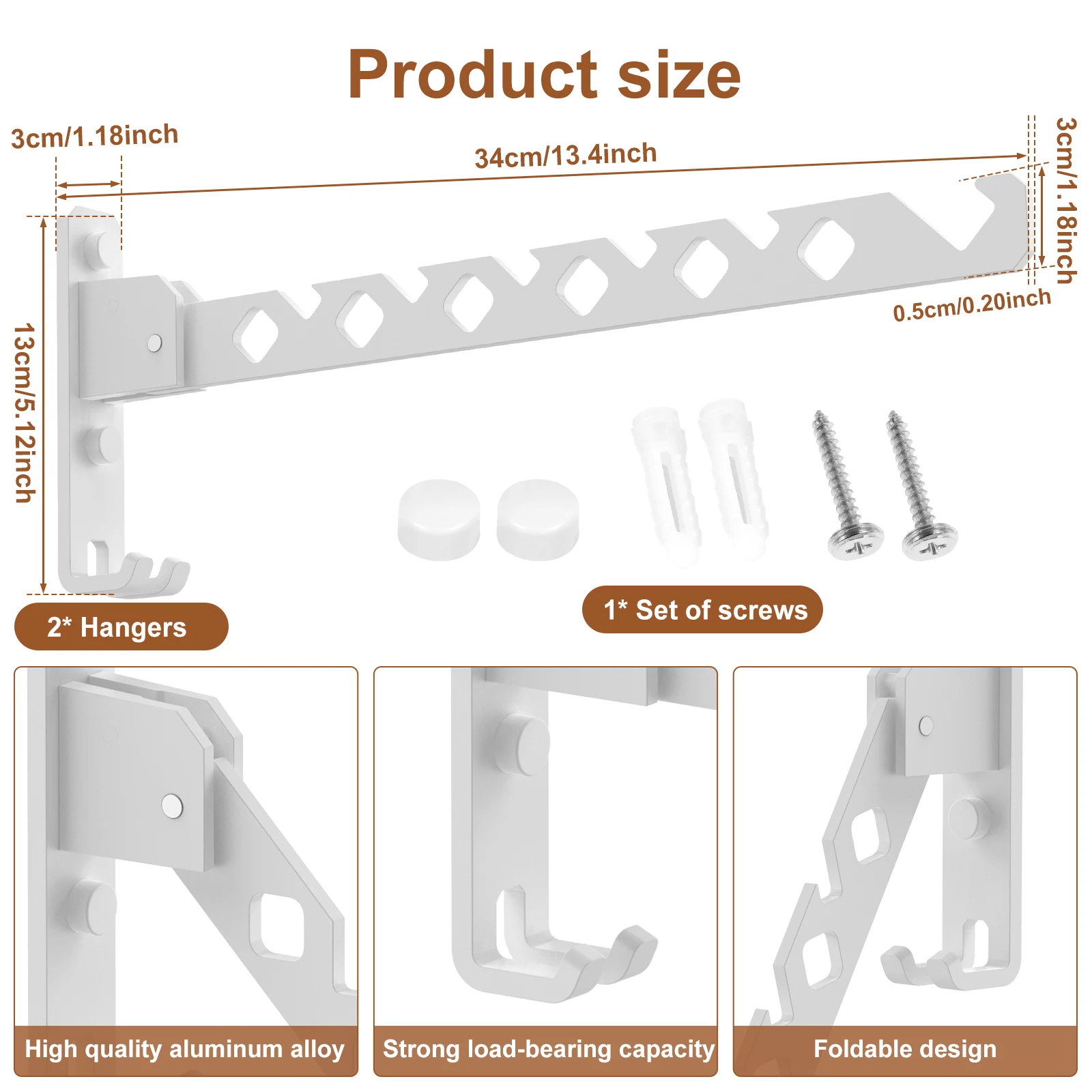 Folding Clothes Drying Rack Wall Mounted Clothes Hanger 180&deg; Adjustable Drying Hanger Aluminum Alloy Laundry Rack